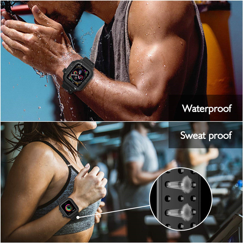 Compatible with Apple, Suitable For  Watch 456 Waterproof Case  Breathable Sports Silicone Strap Iwatch Se Waterproof Case