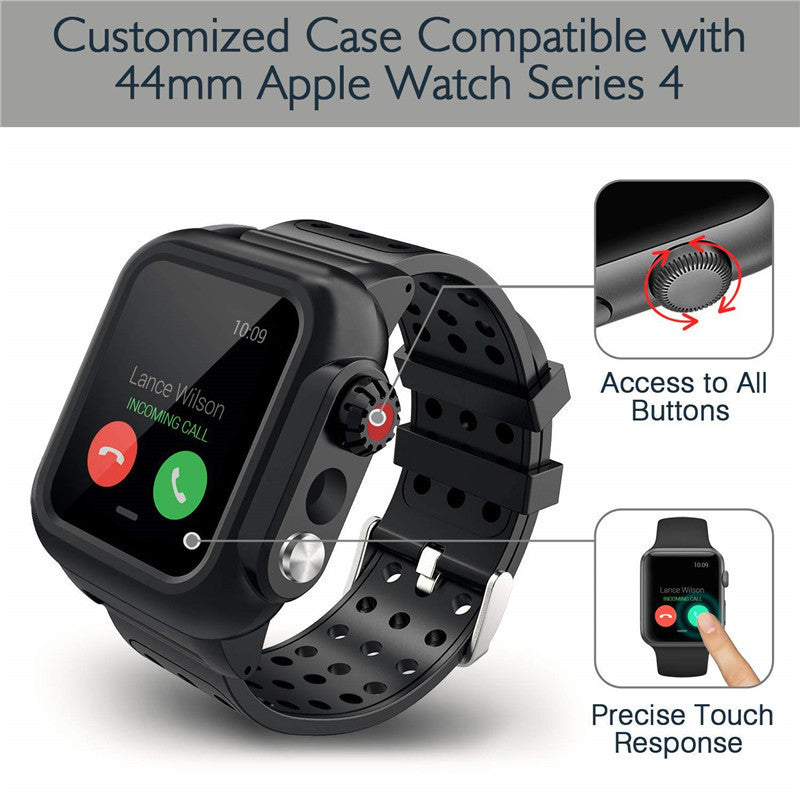 Compatible with Apple, Suitable For  Watch 456 Waterproof Case  Breathable Sports Silicone Strap Iwatch Se Waterproof Case