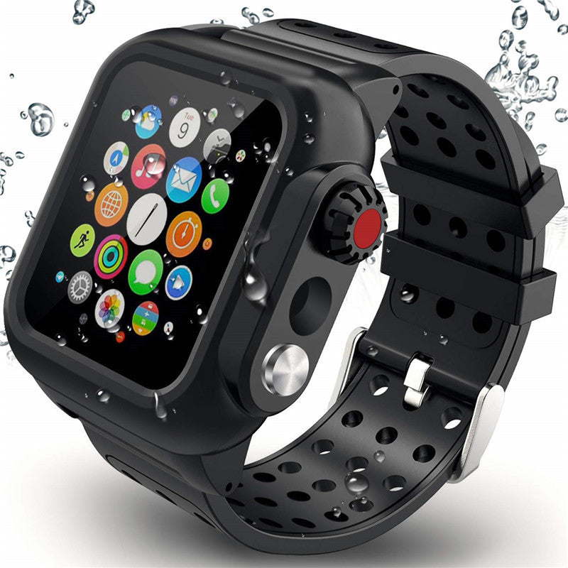 Compatible with Apple, Suitable For  Watch 456 Waterproof Case  Breathable Sports Silicone Strap Iwatch Se Waterproof Case