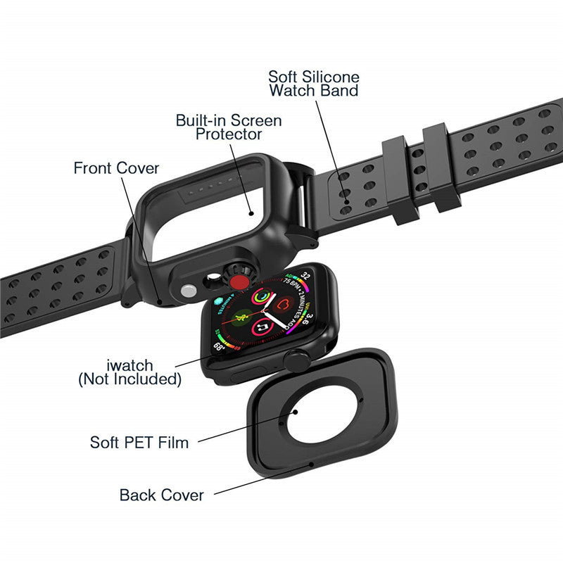 Compatible with Apple, Suitable For  Watch 456 Waterproof Case  Breathable Sports Silicone Strap Iwatch Se Waterproof Case